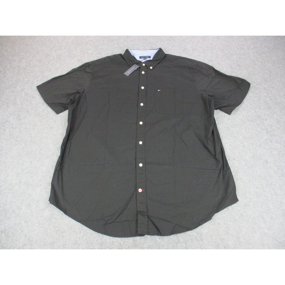 Tommy Hilfiger Shirt Mens 2XL XXL Tall Black Button Down Short Sleeve Casual